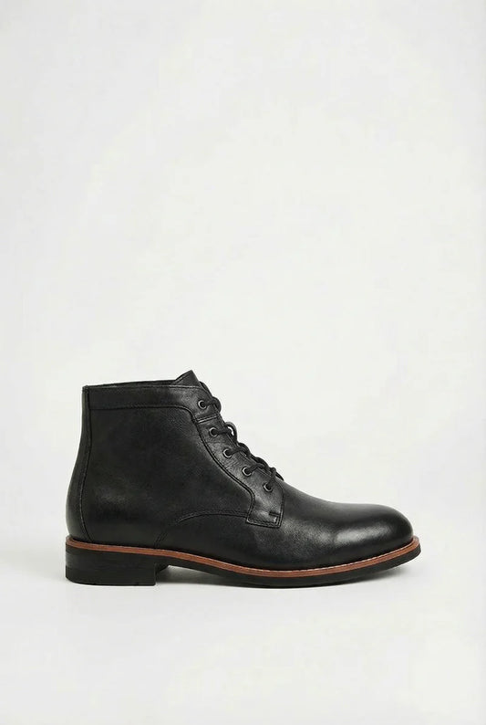 Men’s Leather Ankle Boots Lace-Up Round Toe