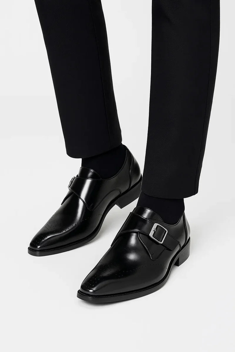 Men’s Leather Monk Strap Shoes Round Toe Buckle Closure