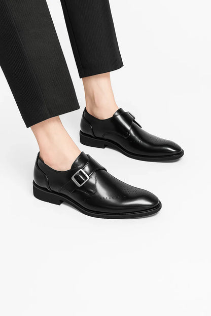 Men’s Leather Monk Strap Shoes Round Toe Buckle Closure